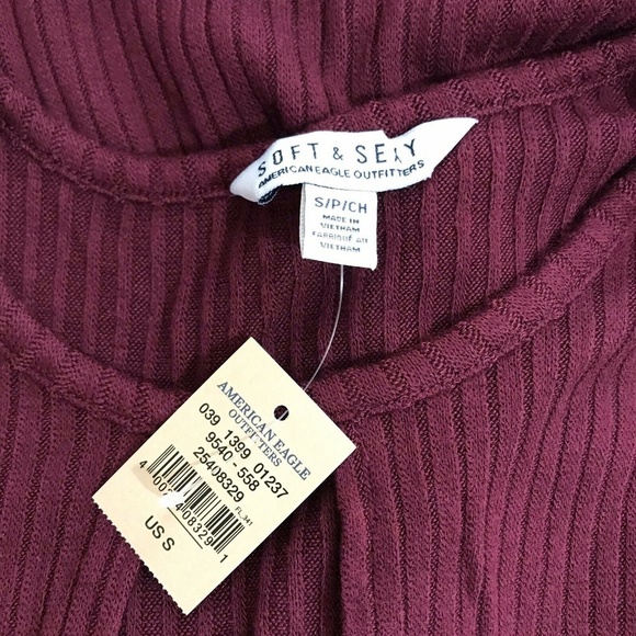 Soft & Sexy AEO Maroon Womens Small Knit Dress Long Sleeve NWT Keyhole Neck - Picture 5 of 5